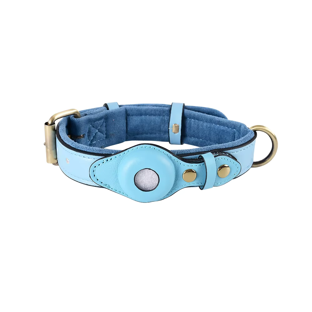 Premium Leder Hundehalsband mit Vorbereitung für Appel AirTag Tracker