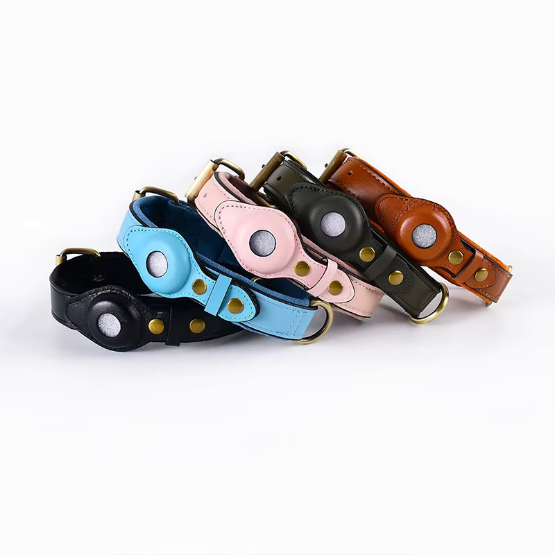 Premium Leder Hundehalsband mit Vorbereitung für Appel AirTag Tracker