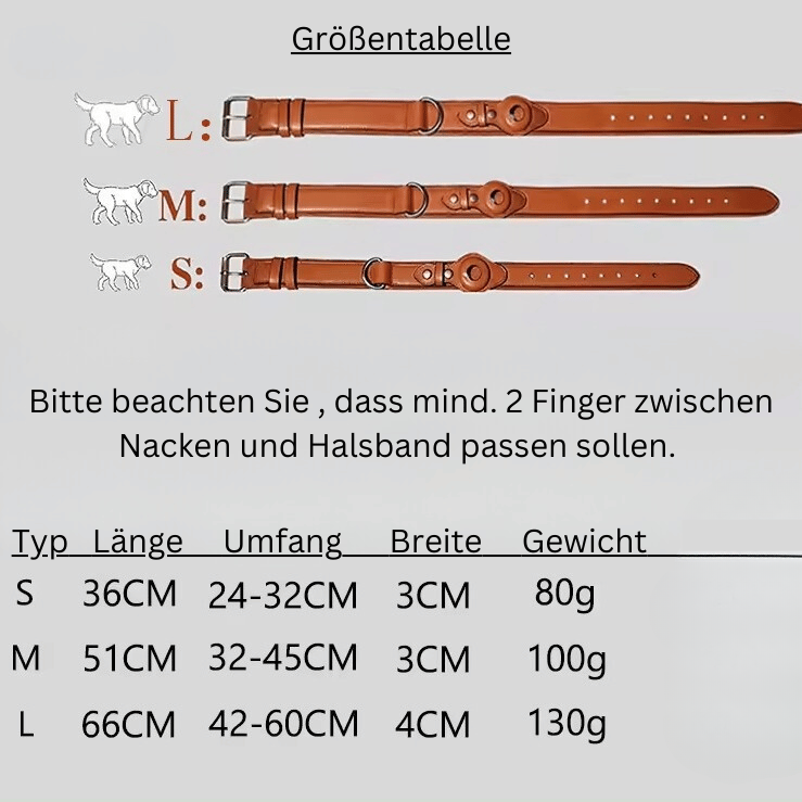 Premium Leder Hundehalsband mit Vorbereitung für Appel AirTag Tracker