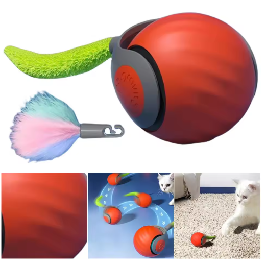 Rollender Spielball für Katzen mit Federschwanz