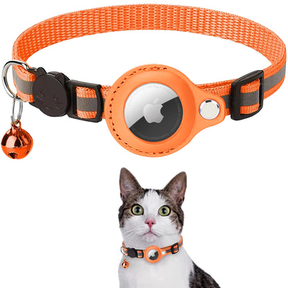 Katzenhalsband mit AirTag Halter und Reflexionsband