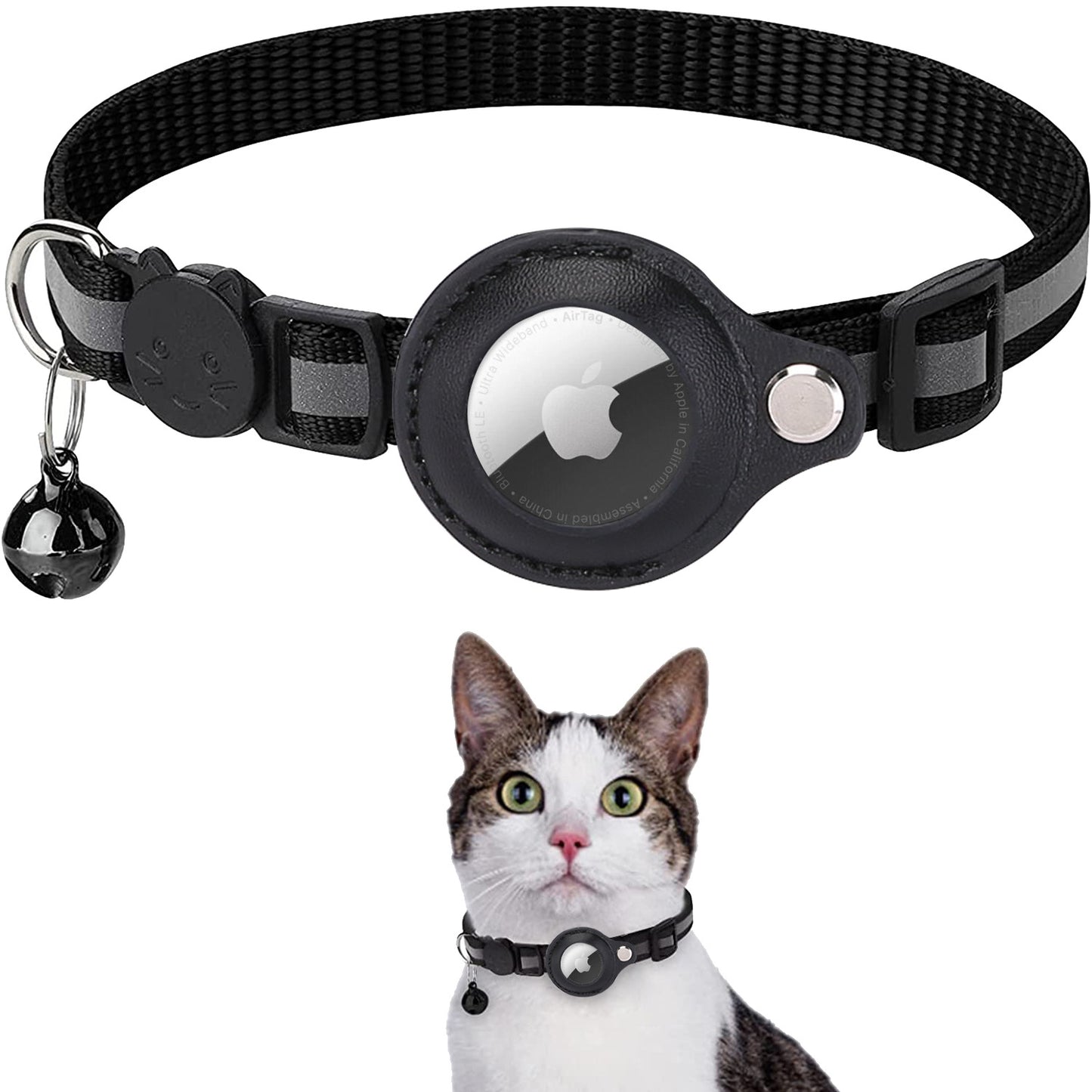 Katzenhalsband mit AirTag Halter und Reflexionsband
