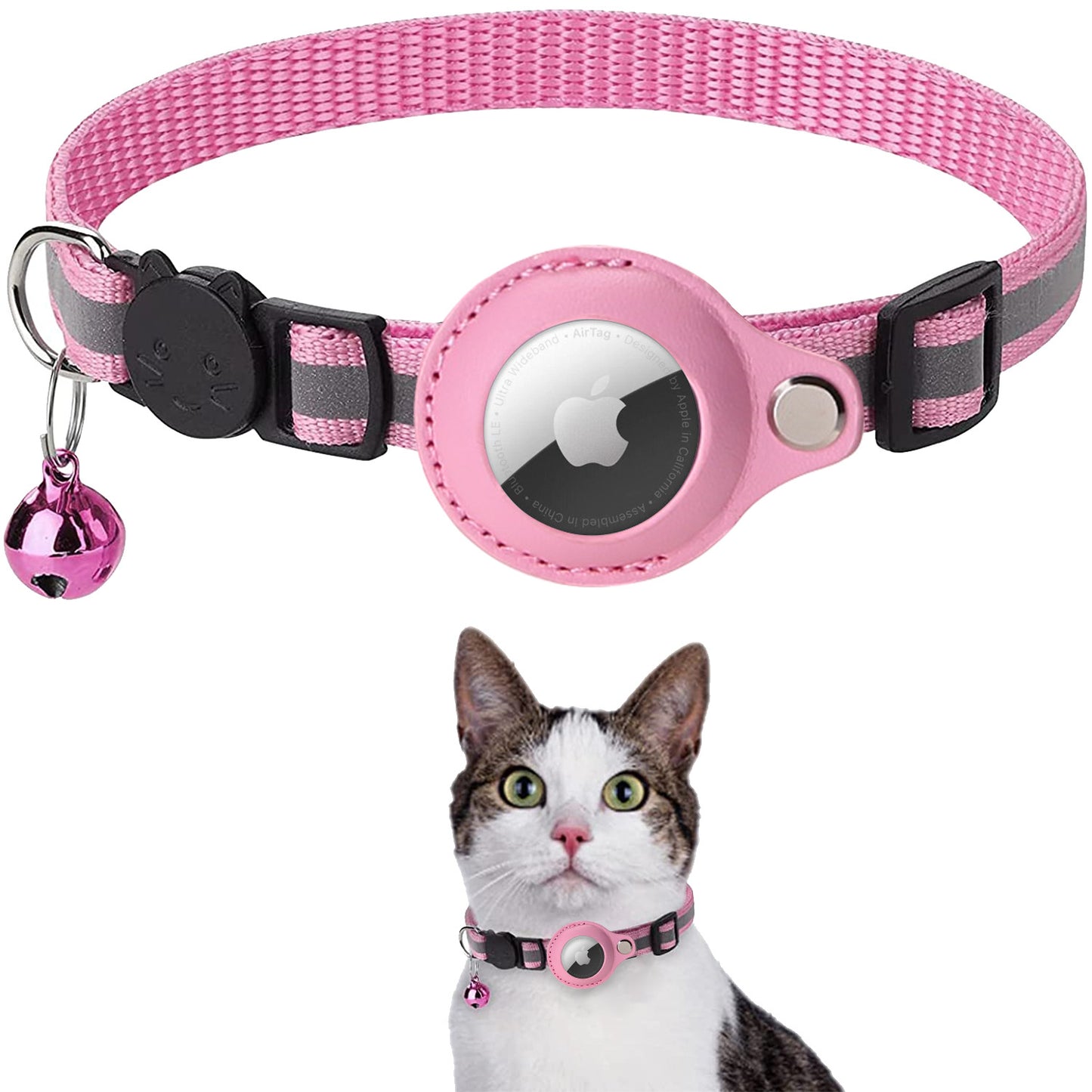 Katzenhalsband mit AirTag Halter und Reflexionsband