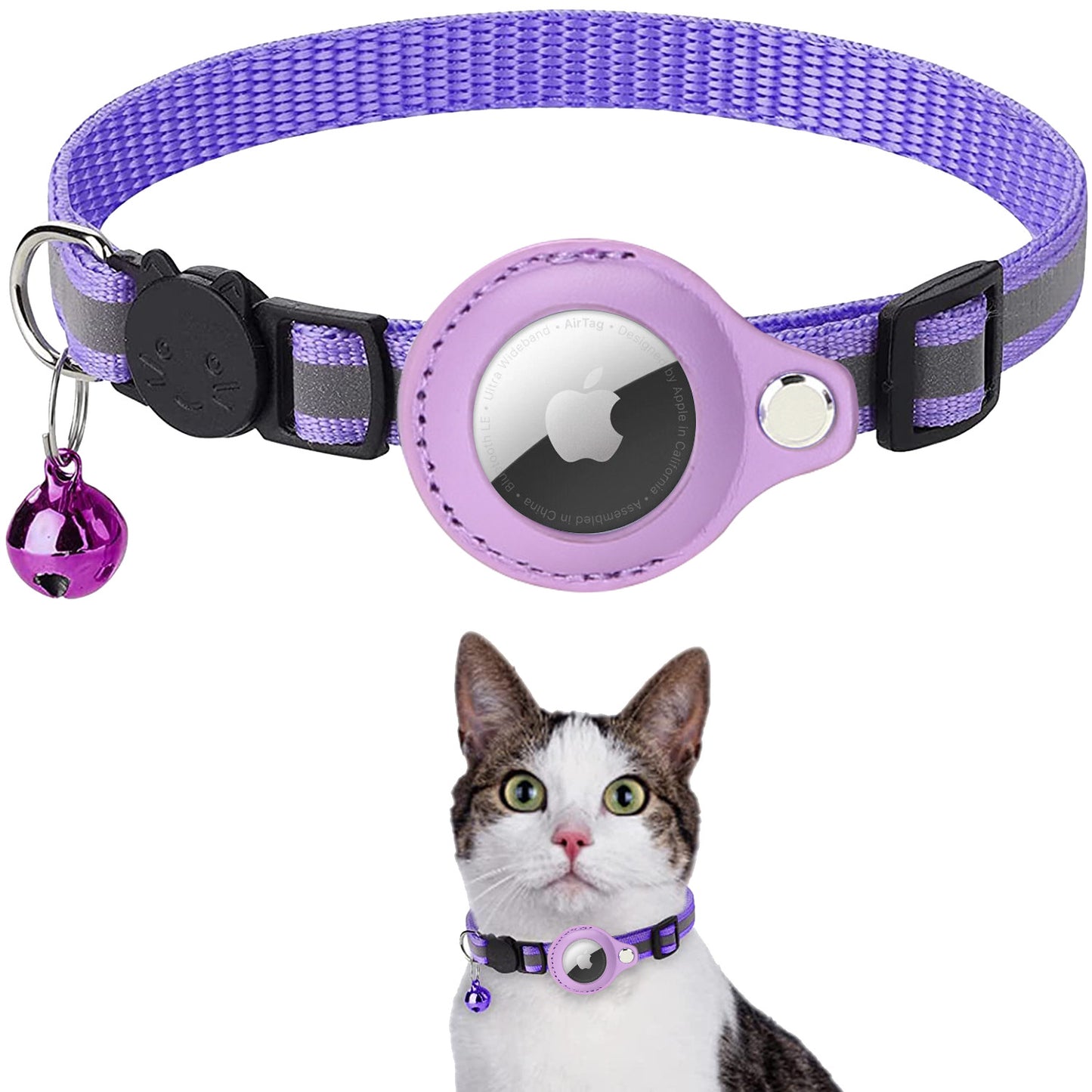 Katzenhalsband mit AirTag Halter und Reflexionsband