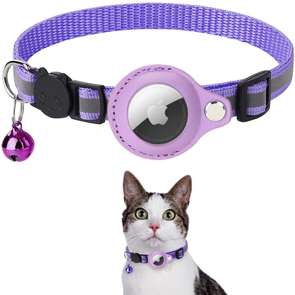 Katzenhalsband mit AirTag Halter und Reflexionsband