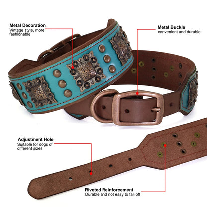 Luxus Lederhalsband mit Stahl Applikationen für große Hunde - 5 cm breit, viele Designs