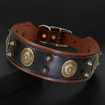 Luxus Lederhalsband mit Stahl Applikationen für große Hunde - 5 cm breit, viele Designs