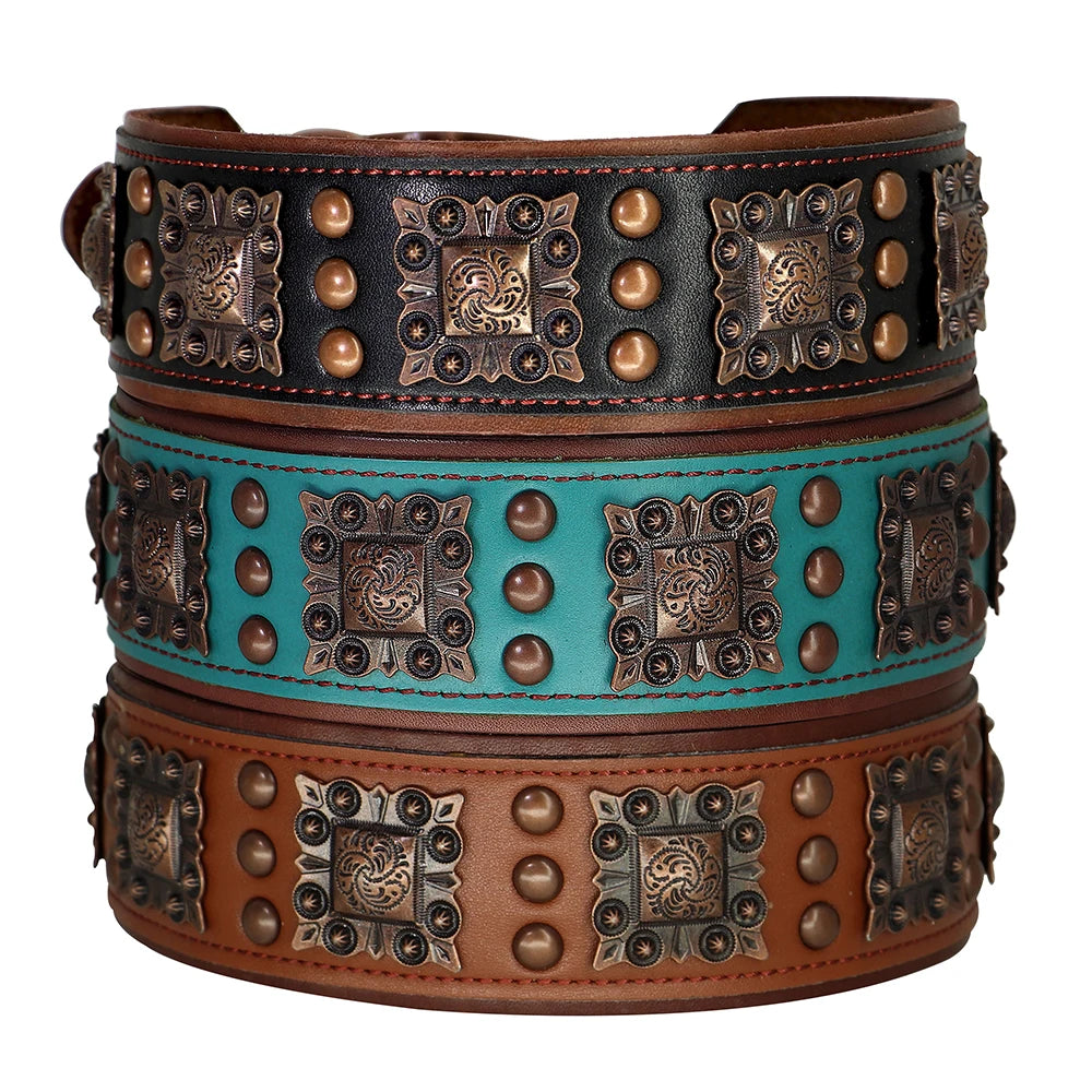 Luxus Lederhalsband mit Stahl Applikationen für große Hunde - 5 cm breit, viele Designs