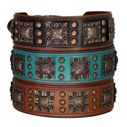 Luxus Lederhalsband mit Stahl Applikationen für große Hunde - 5 cm breit, viele Designs