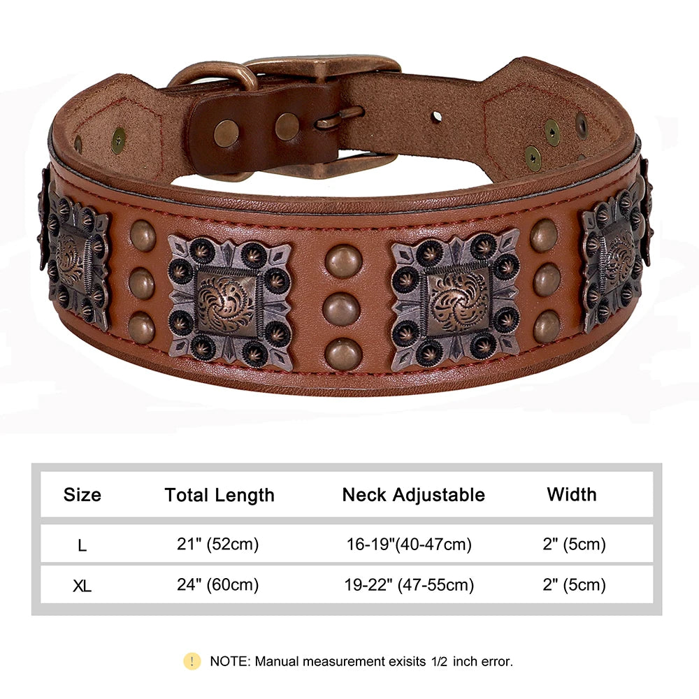 Luxus Lederhalsband mit Stahl Applikationen für große Hunde - 5 cm breit, viele Designs