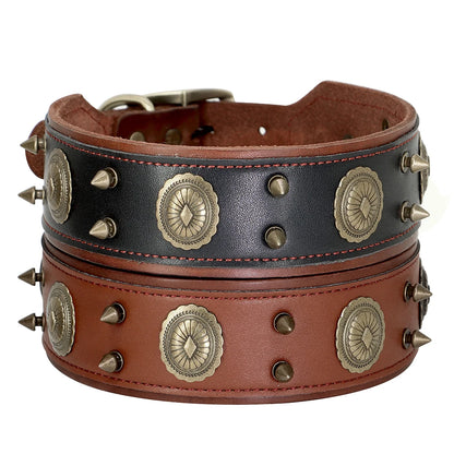 Luxus Lederhalsband mit Stahl Applikationen für große Hunde - 5 cm breit, viele Designs