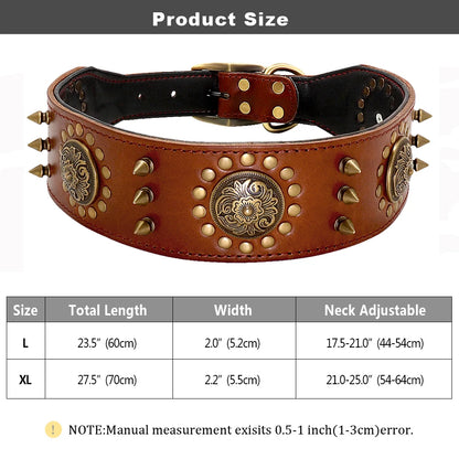 Luxus Lederhalsband mit Stahl Applikationen für große Hunde - 5 cm breit, viele Designs