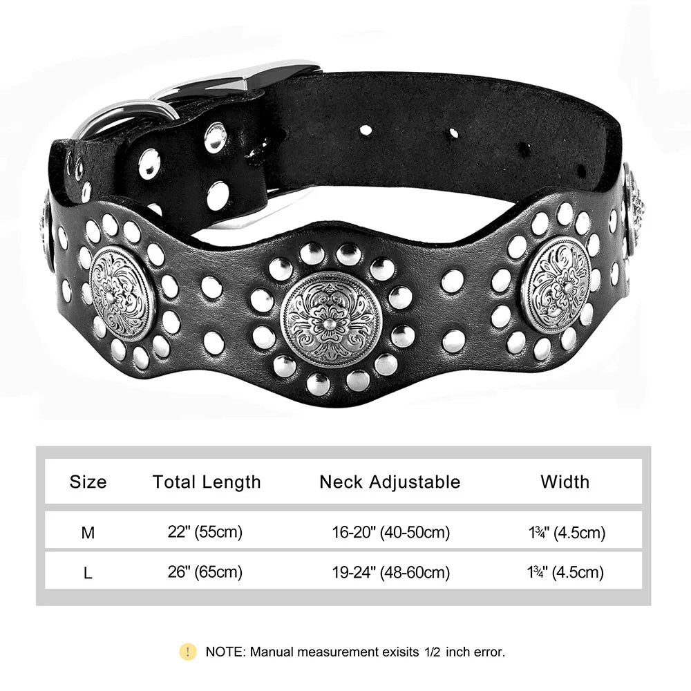 Luxus Lederhalsband mit Stahl Applikationen für große Hunde - 5 cm breit, viele Designs