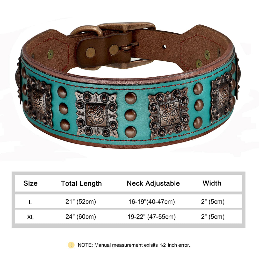 Luxus Lederhalsband mit Stahl Applikationen für große Hunde - 5 cm breit, viele Designs