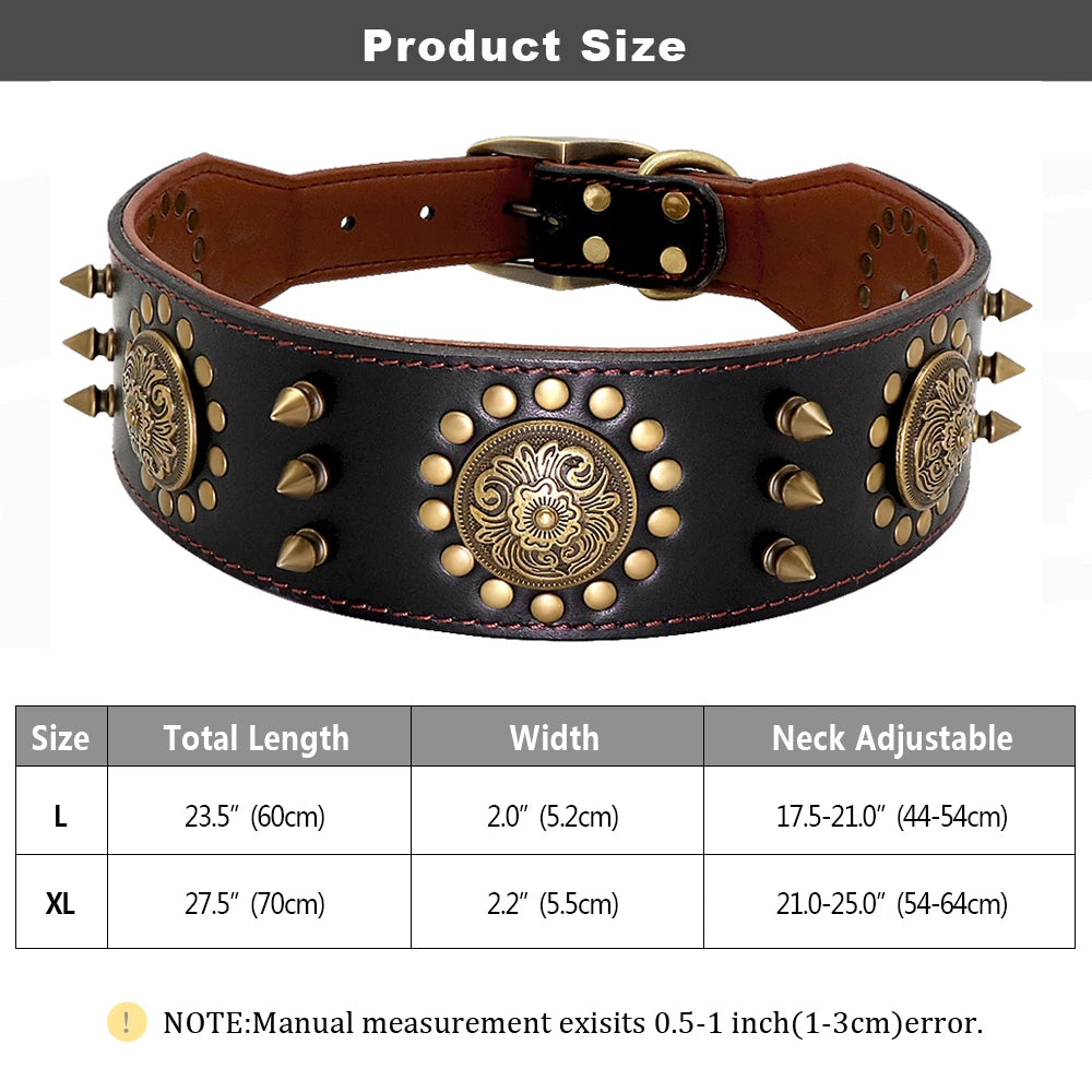 Luxus Lederhalsband mit Stahl Applikationen für große Hunde - 5 cm breit, viele Designs