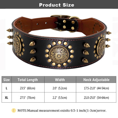 Luxus Lederhalsband mit Stahl Applikationen für große Hunde - 5 cm breit, viele Designs